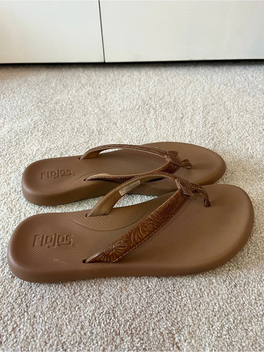 Flojos Brown Textured Strap Flip Flops